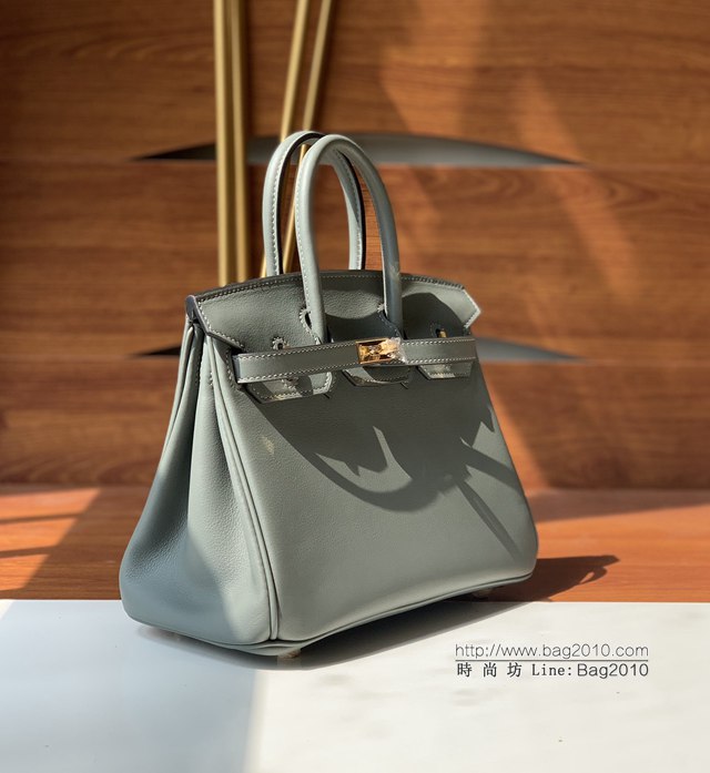 Hermes女包 愛馬仕Birkin25 swift皮 手工縫製 杏仁綠金扣 Hermes鉑金手提包  tdh2152